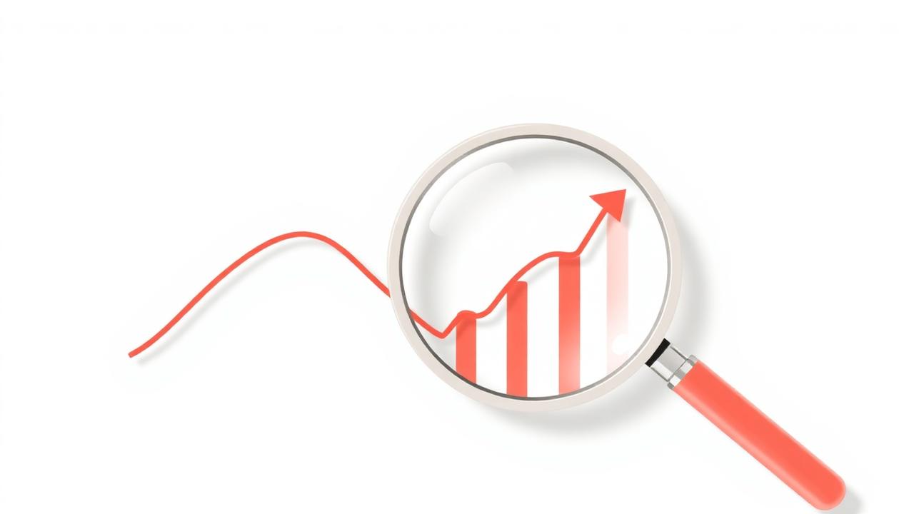 Magnifying glass over a rising line chart, illustrating search visibility measurement