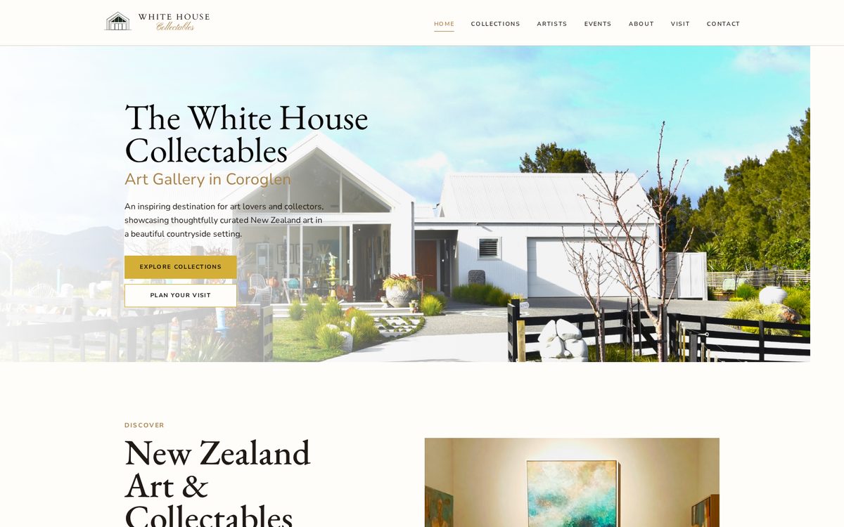White House Collectables website homepage, a collectibles and memorabilia website with a brand-focused presentation
